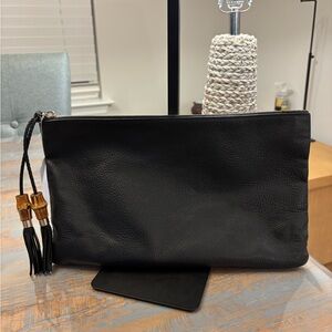Gucci Black Leather Pouch with Tassels